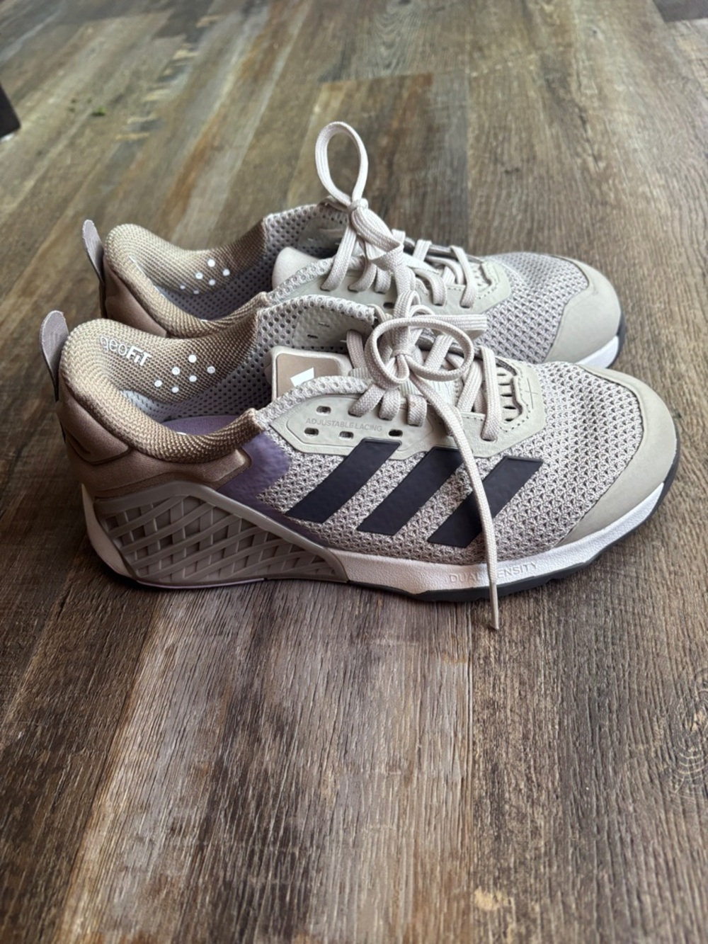 adidas Beige Mesh Sneakers with Black Stripes
